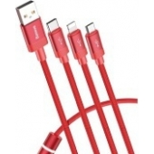 Baseus 3-in-1 USB-C- Micro-USB- Lightningkabel - Rood